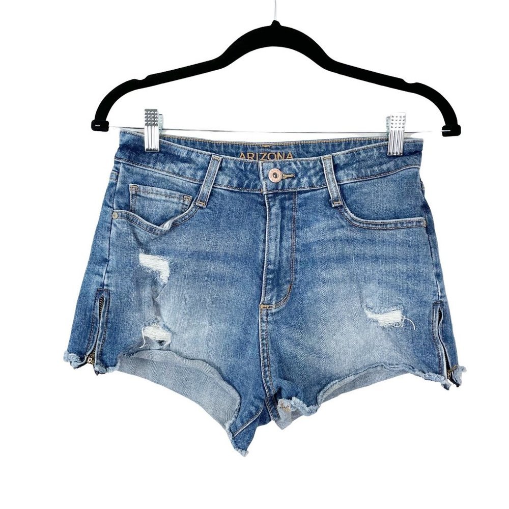 Arizona Jean Co Woman's Sz 9 Dark Blue Denim Zipper Accent Shorts High Rise